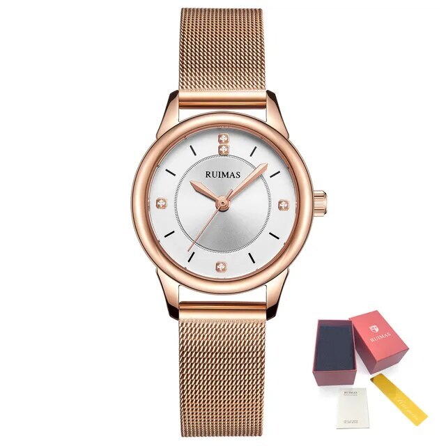 RUIMAS Women Watches Luxury Fashion Female Quartz Watch Steel Mesh Ladies Wristwatch Elegant Dress Clock Relogio Feminino 6779-9