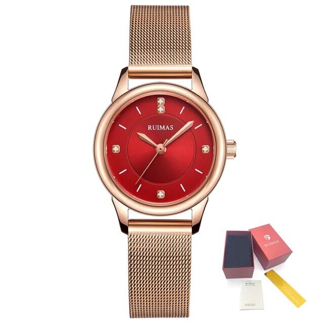 RUIMAS Women Watches Luxury Fashion Female Quartz Watch Steel Mesh Ladies Wristwatch Elegant Dress Clock Relogio Feminino 6779-10