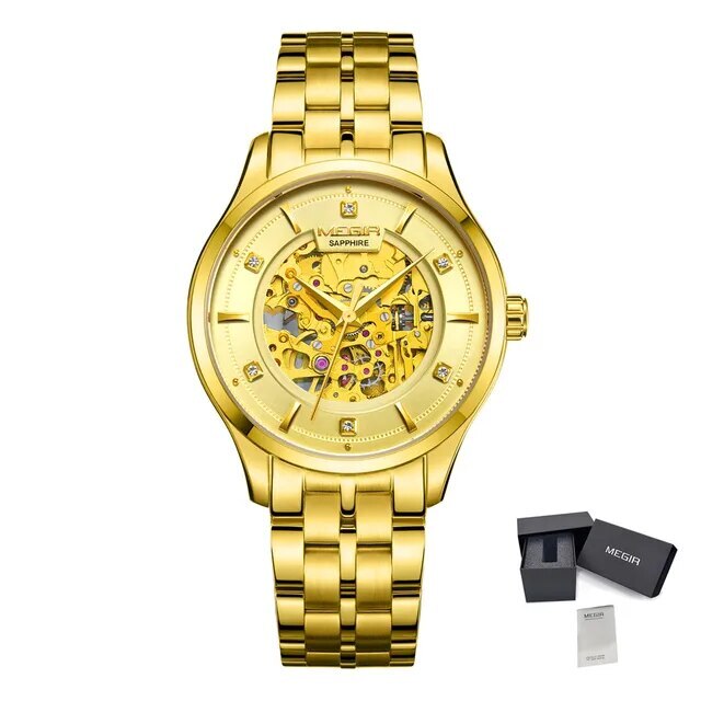 MEGIR Luxury Men Watches Waterproof Automatic Mechanical Watch Stainless Steel Sapphire Gold Business WristWatch Reloj Hombre 62058-13