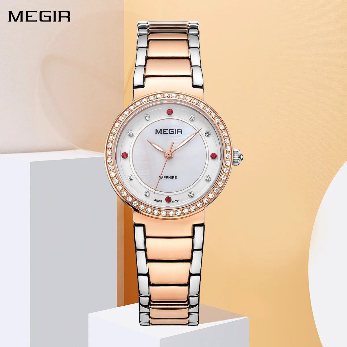 MEGIR Fashion Stainless Steel Women Bracelet Quartz Watches Elegant Business Ladies Clock Female Sport Wristwatch Reloj Mujer 4164-0