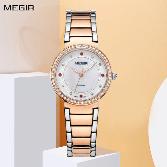 MEGIR Fashion Stainless Steel Women Bracelet Quartz Watches Elegant Business Ladies Clock Female Sport Wristwatch Reloj Mujer 4164-0