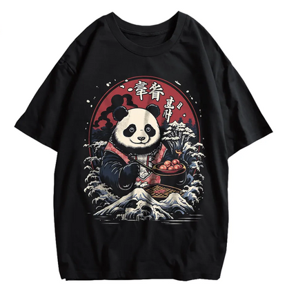 Japanese Style Panda Hip-Hop Retro Distressed T-Shirt-6