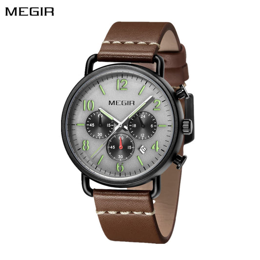 MEGIR Fashion Mens Watches Luxury Sport Quartz Wrist Watch Steel Mesh Business Casual Watches Calendar Leather Band Man Clock 2158