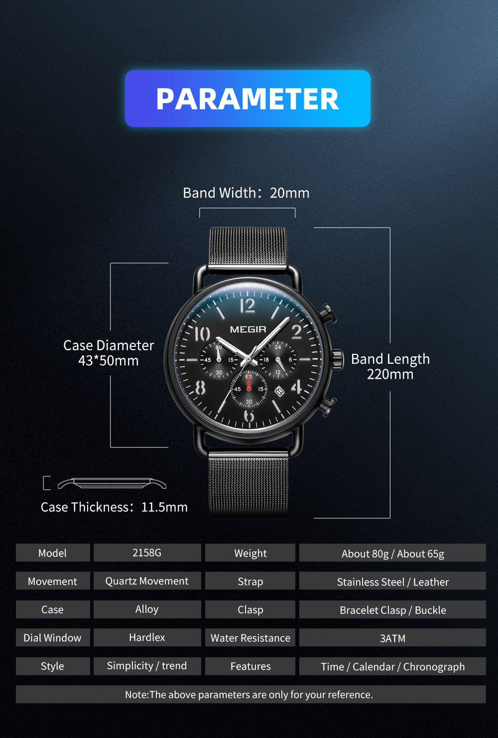 MEGIR Fashion Mens Watches Luxury Sport Quartz Wrist Watch Steel Mesh Business Casual Watches Calendar Leather Band Man Clock 2158