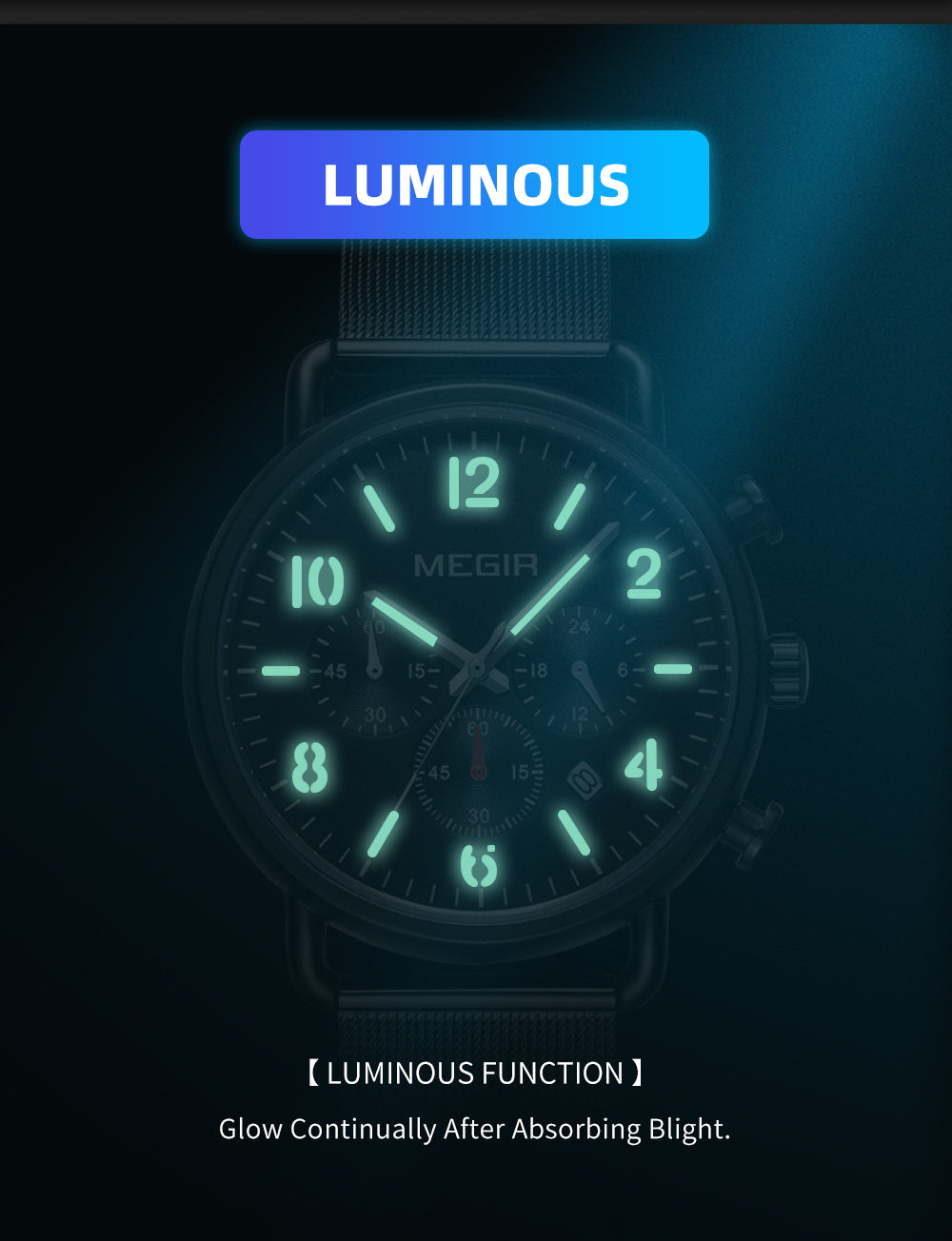 MEGIR Fashion Mens Watches Luxury Sport Quartz Wrist Watch Steel Mesh Business Casual Watches Calendar Leather Band Man Clock 2158