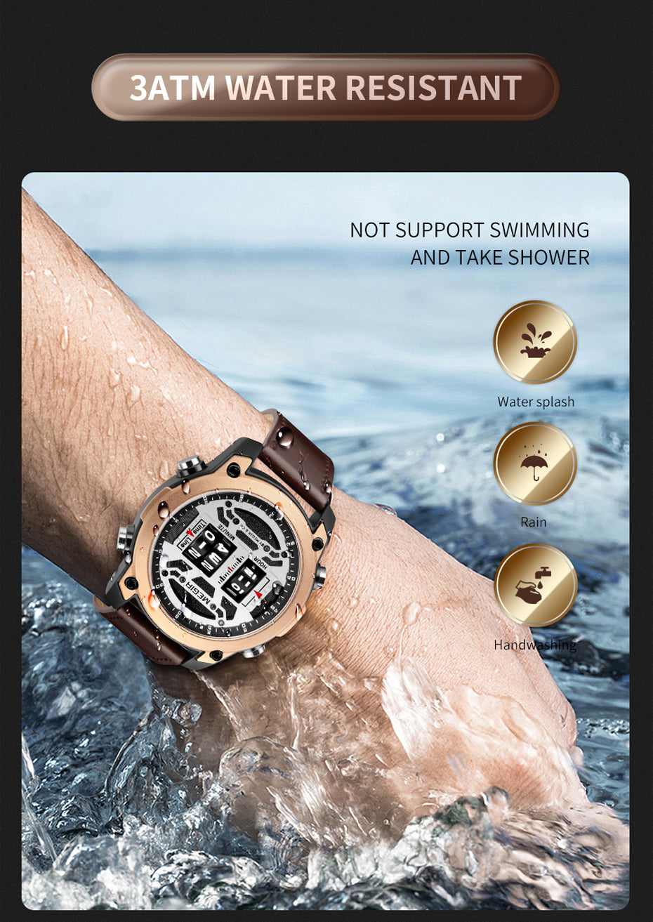 MEGIR Men's Watch Roller Business Casual Wristwatch Leather Fashion Sports Quartz Watch Chronograph Waterproof Male Clock 2142-7