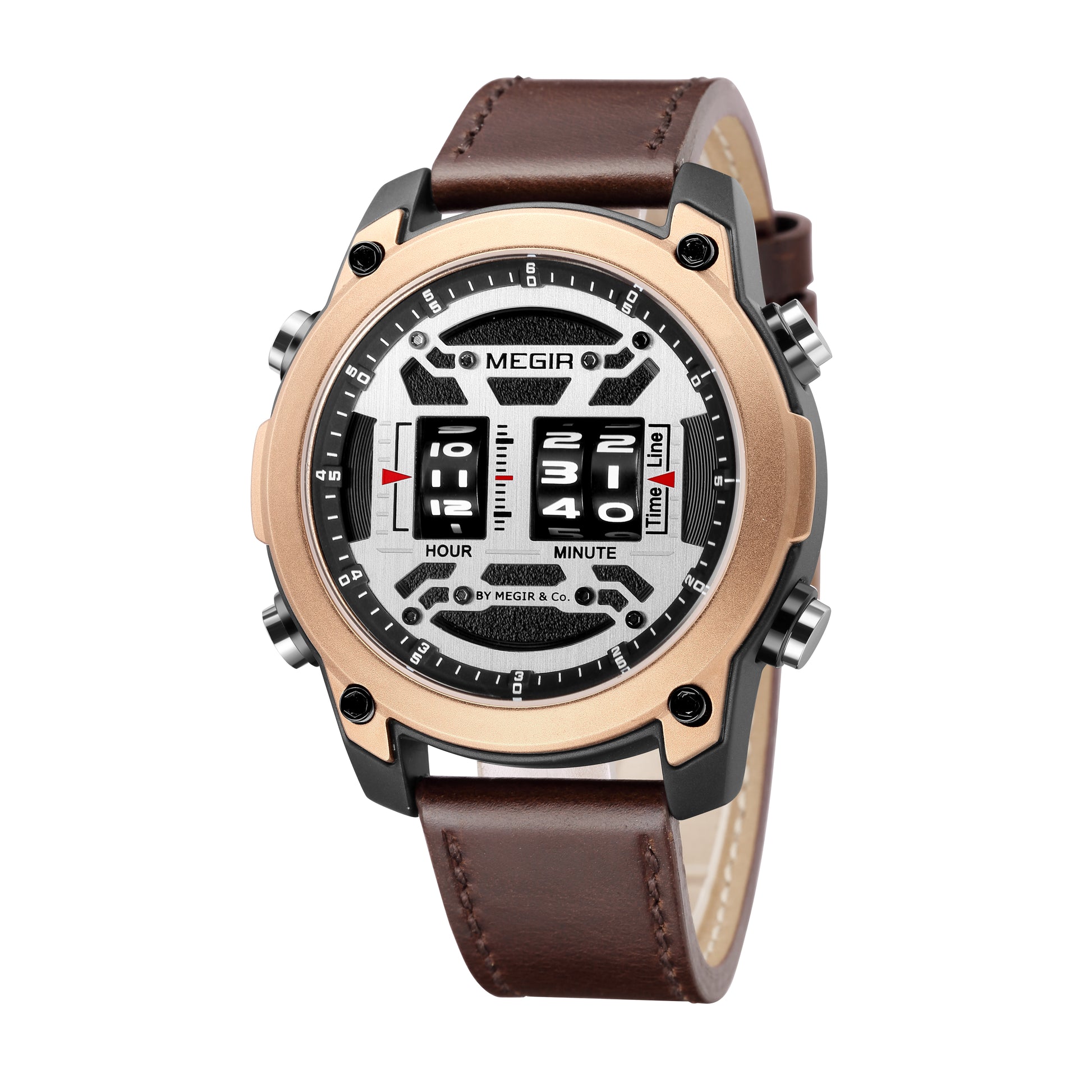 MEGIR Men's Watch Roller Business Casual Wristwatch Leather Fashion Sports Quartz Watch Chronograph Waterproof Male Clock 2142-12