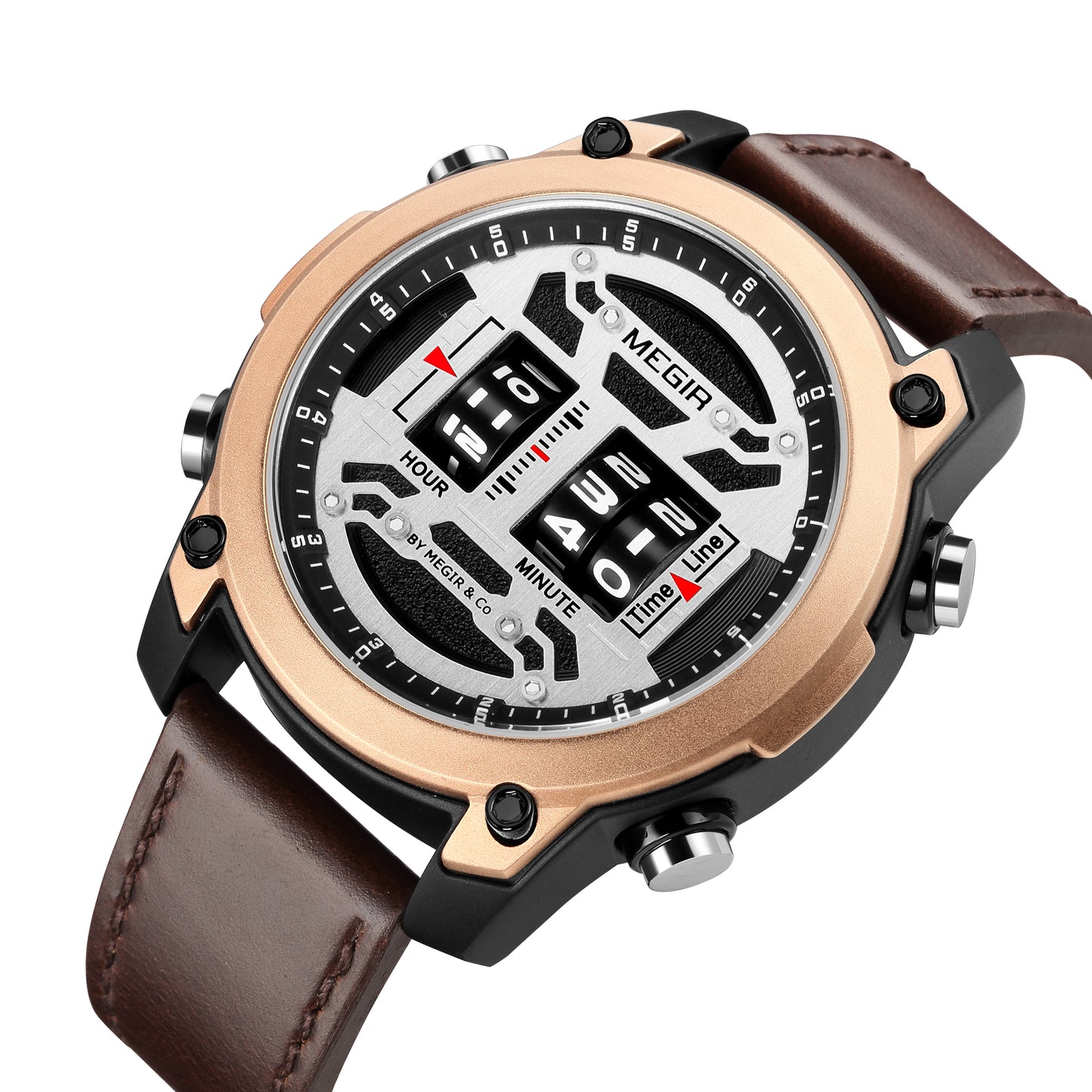 MEGIR Men's Watch Roller Business Casual Wristwatch Leather Fashion Sports Quartz Watch Chronograph Waterproof Male Clock 2142-11