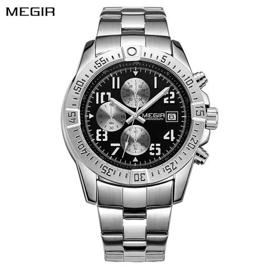 MEGIR Men's Business Quartz Watches Top Luxury Brand Casual Wristwatch Waterproof Date Clock Stainless Steel Man Chronograph 2030-0
