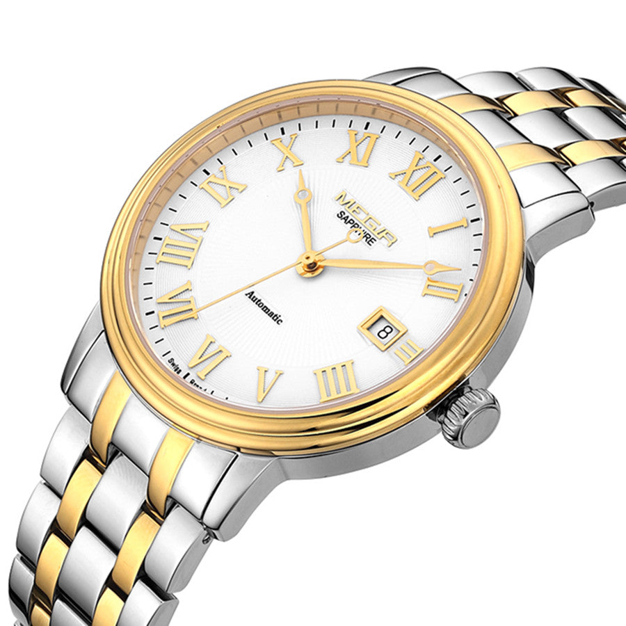 MEGIR Automatic Mechanical Watch Men Stainless Steel Watches Top Brand Luxury Business Wristwatch Male Clock Relogio Masculino 96001-2