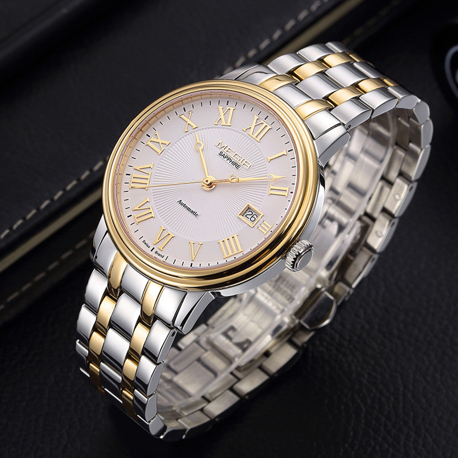 MEGIR Automatic Mechanical Watch Men Stainless Steel Watches Top Brand Luxury Business Wristwatch Male Clock Relogio Masculino 96001-5