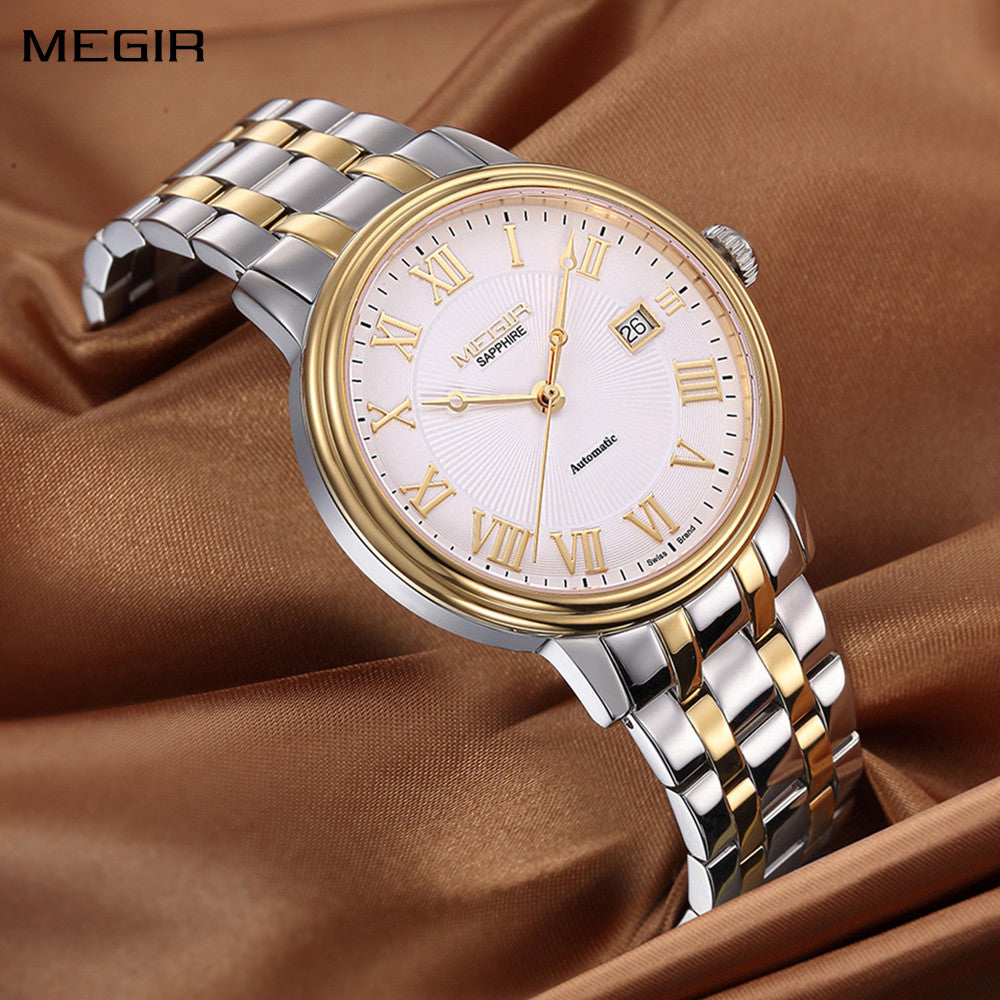MEGIR Automatic Mechanical Watch Men Stainless Steel Watches Top Brand Luxury Business Wristwatch Male Clock Relogio Masculino 96001-0