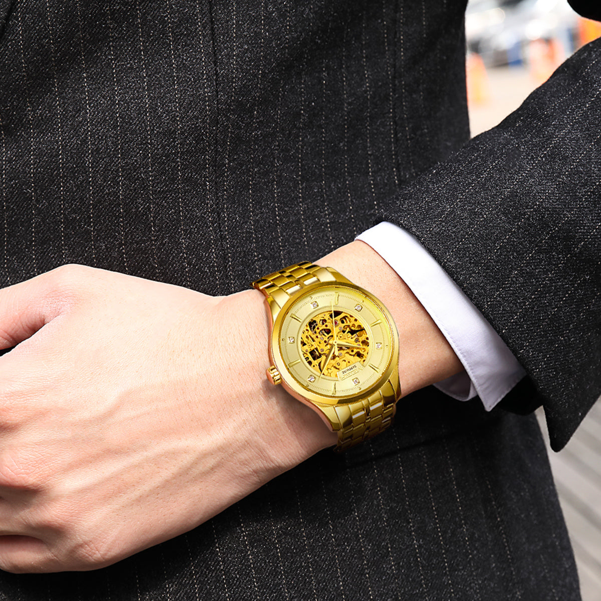 MEGIR Luxury Men Watches Waterproof Automatic Mechanical Watch Stainless Steel Sapphire Gold Business WristWatch Reloj Hombre 62058-1