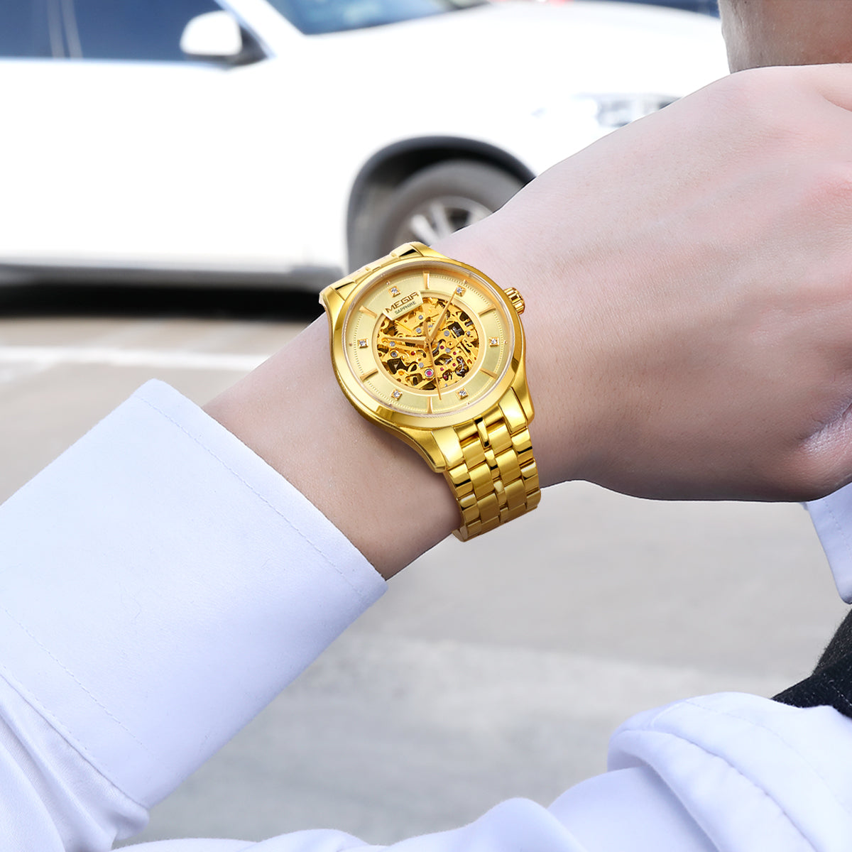 MEGIR Luxury Men Watches Waterproof Automatic Mechanical Watch Stainless Steel Sapphire Gold Business WristWatch Reloj Hombre 62058-2