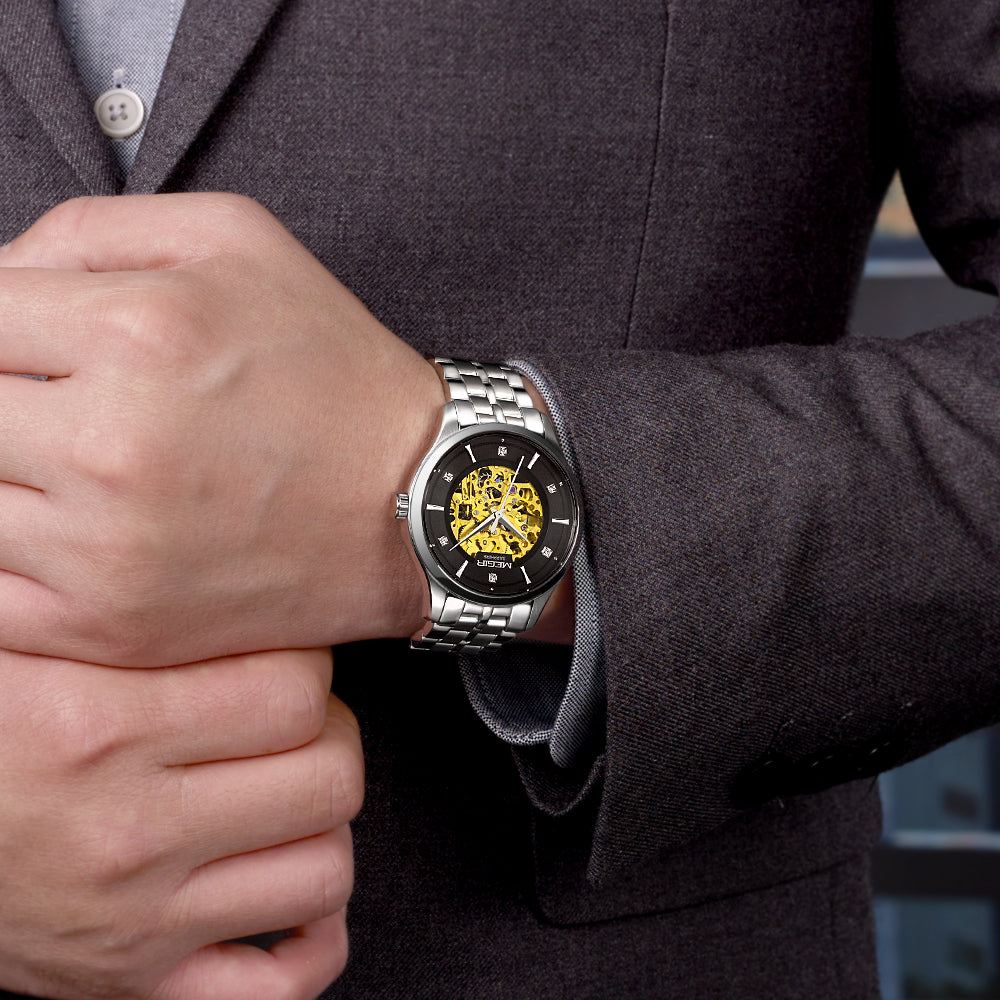 MEGIR Luxury Men Watches Waterproof Automatic Mechanical Watch Stainless Steel Sapphire Gold Business WristWatch Reloj Hombre 62058-5