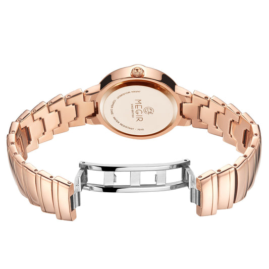 MEGIR Luxury Stainless Steel Strap Watches for Women Fashion Casual Quartz WristWatch Ladies Big Dial Dress Clock Reloj Hombre 7010-10