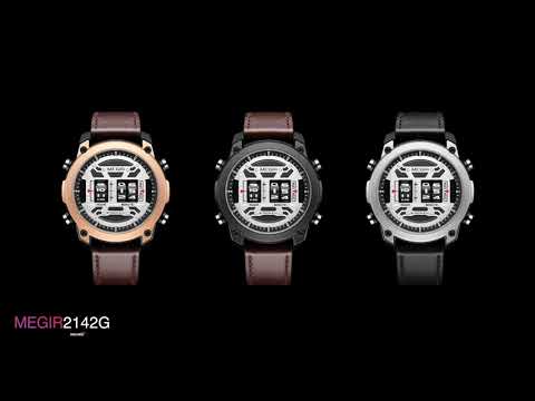MEGIR Men's Watch Roller Business Casual Wristwatch Leather Fashion Sports Quartz Watch Chronograph Waterproof Male Clock 2142-16