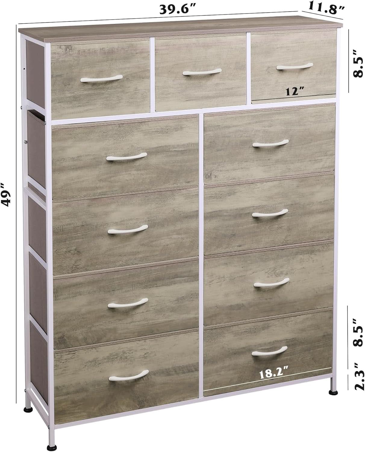 Tall Fabric Dresser Storage Tower 11 Drawer Greige Bedroom-2