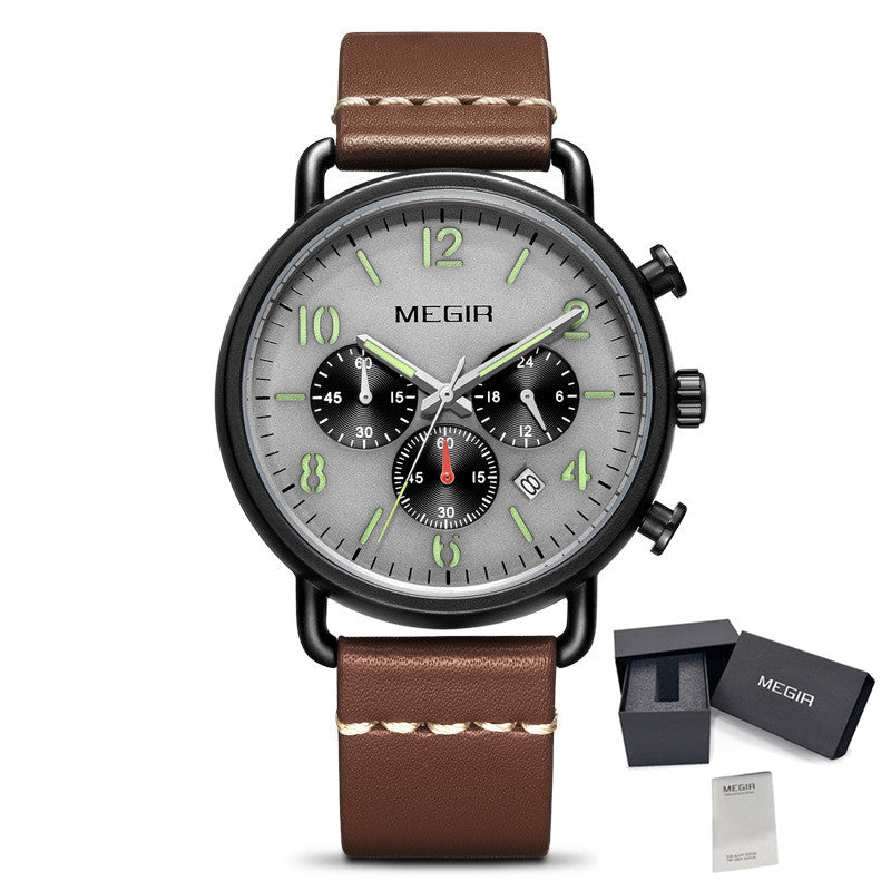 MEGIR Fashion Mens Watches Luxury Sport Quartz Wrist Watch Steel Mesh Business Casual Watches Calendar Leather Band Man Clock 2158