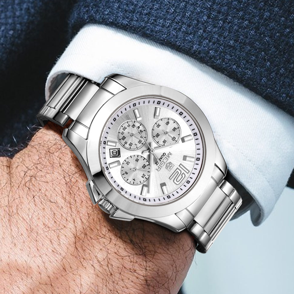 MEGIR Fashion Mens Watches for Men Top Brand Luxury Luminous Clock Steel Quartz Business Wristwatch Calendar Reloj Hombre 5006G-1