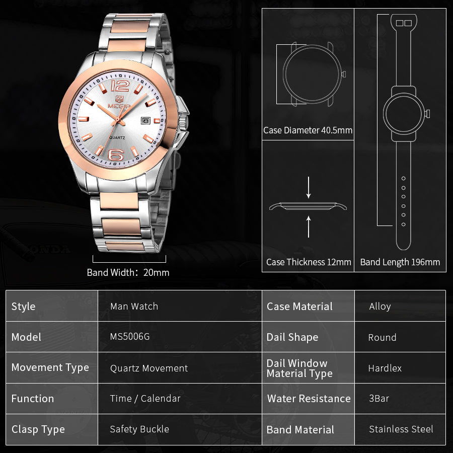 MEGIR Fashion Mens Watches for Men Top Brand Luxury Luminous Clock Steel Quartz Business Wristwatch Calendar Reloj Hombre 5006G-9