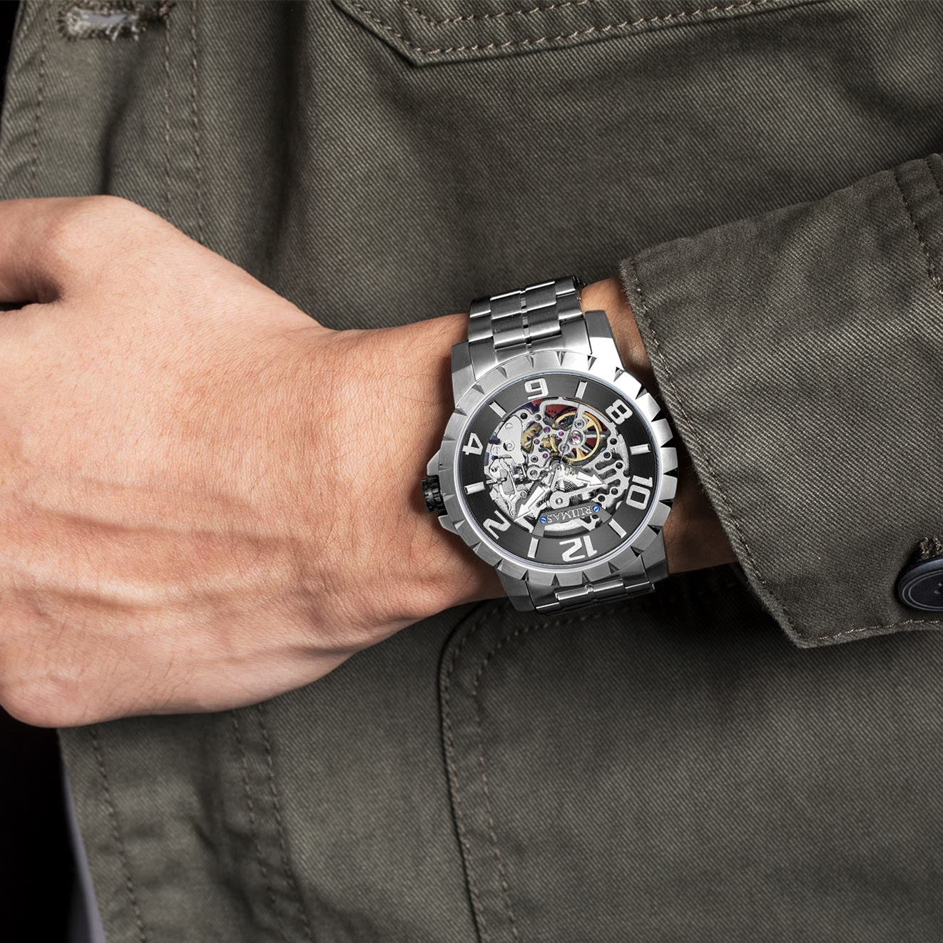 RUIMAS Men Mechanical Watch Luxury Automatic Stainless Steel Bracelet Wristwatches 5ATM Waterproof Clock Relogio Masculino 6784-2