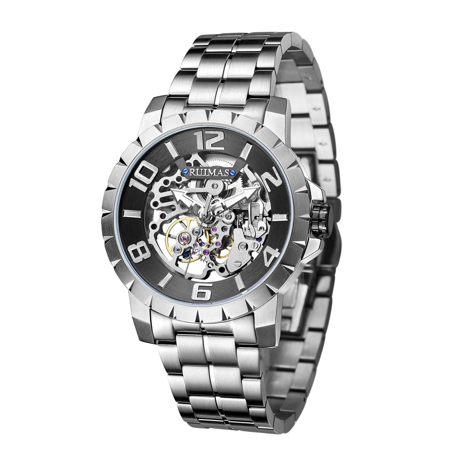 RUIMAS Men Mechanical Watch Luxury Automatic Stainless Steel Bracelet Wristwatches 5ATM Waterproof Clock Relogio Masculino 6784-7