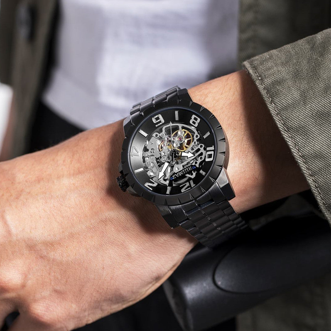 RUIMAS Men Mechanical Watch Luxury Automatic Stainless Steel Bracelet Wristwatches 5ATM Waterproof Clock Relogio Masculino 6784-1