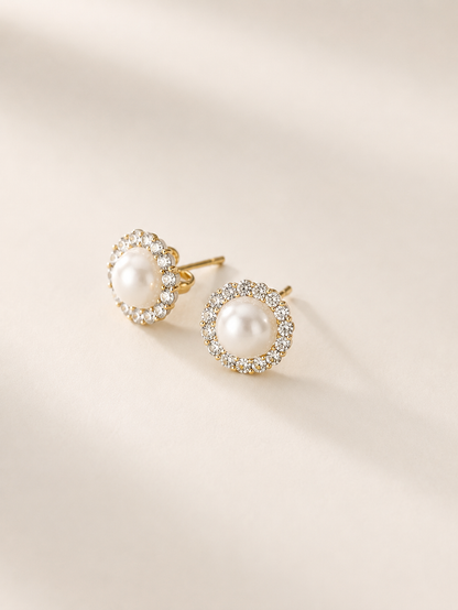 Diamond Pearl Stud Earrings ~ Cameron-0