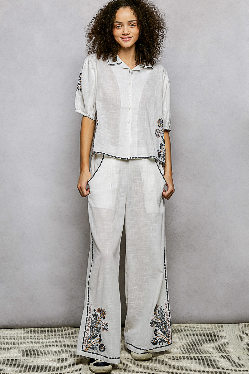 POL Button Down Embroidered Floral Short Sleeve Shirt-4
