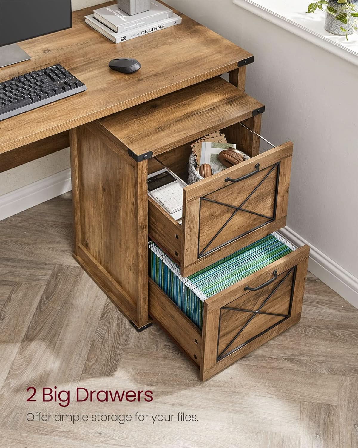 File Cabinet With 2 File Drawers Fits A4 Letter Size Home Office-4