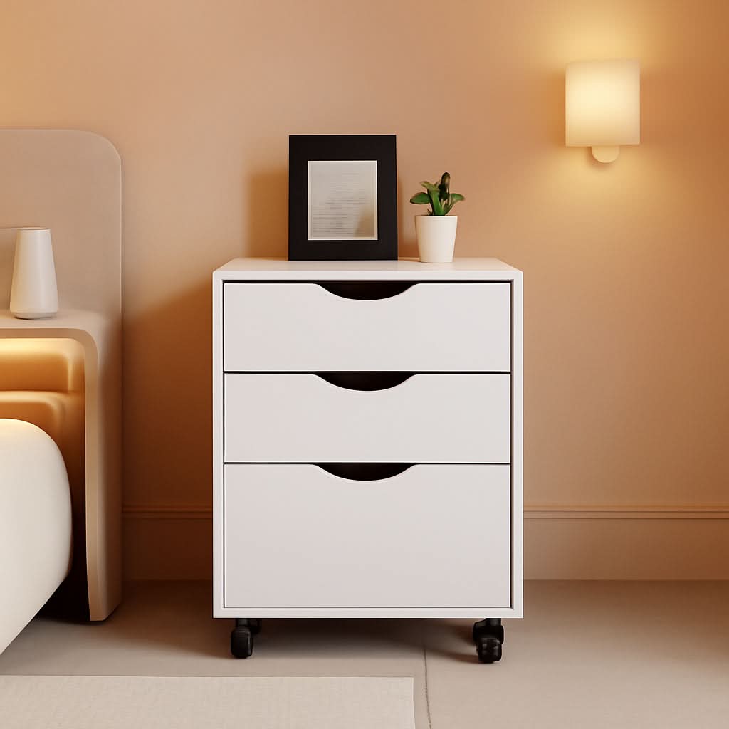 White Mobile File Cabinet 3 Drawer Office Storage Organizer-0