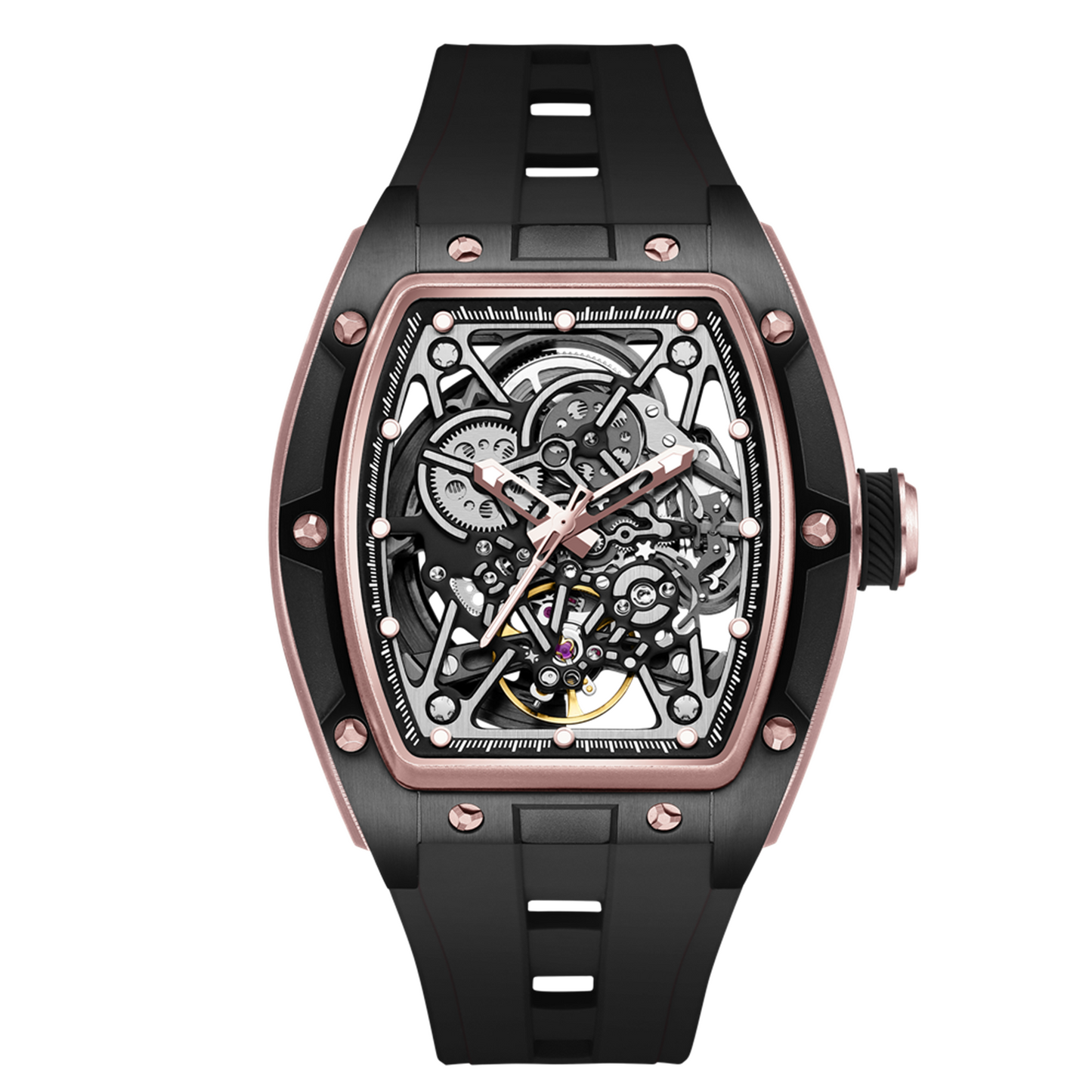 MEGIR Men's Mechanical Watch Fashion Hollow Out Automatic Movement Sport Wristwatches Waterproof Silicone Strap Watches 9198-3-11