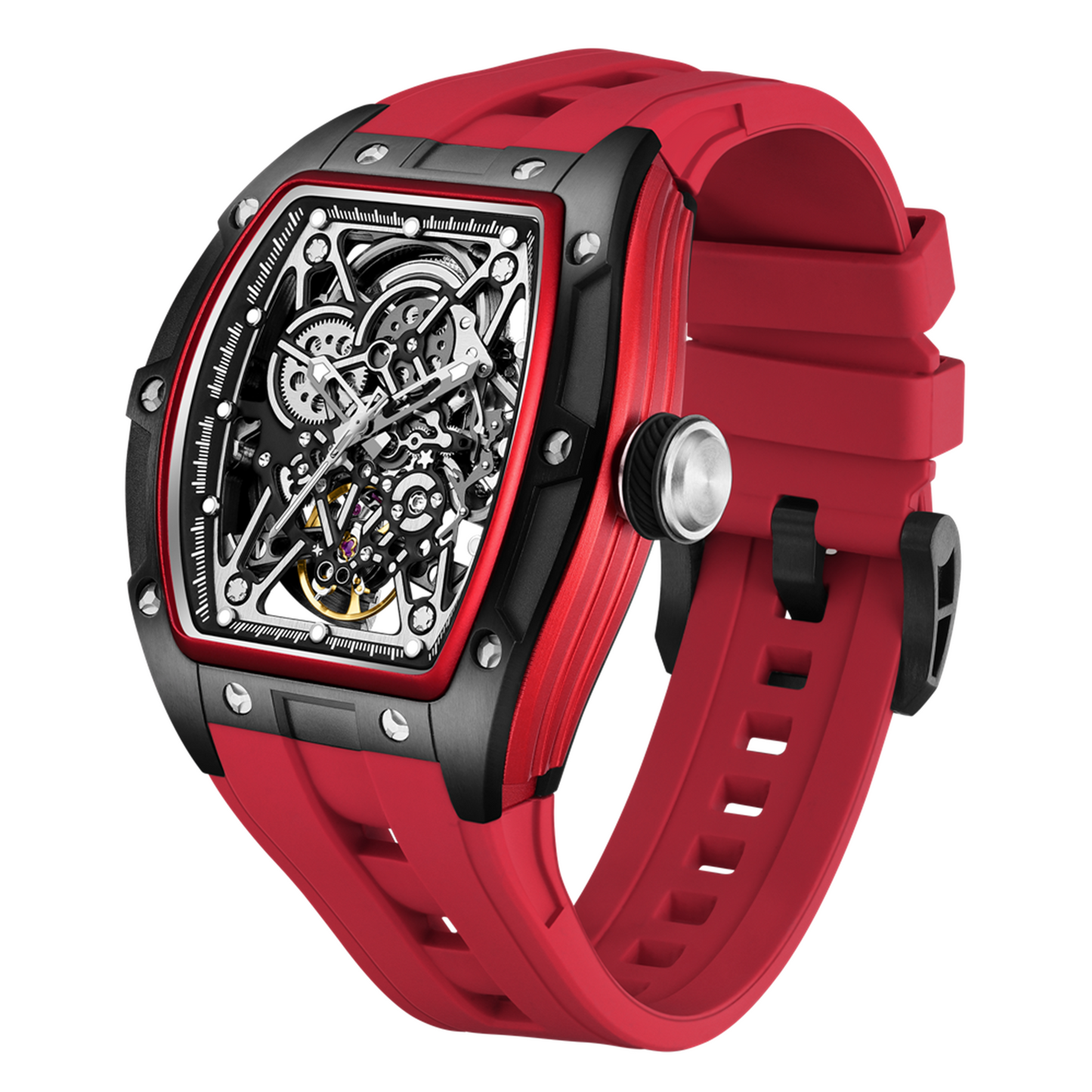 MEGIR Men's Mechanical Watch Fashion Hollow Out Automatic Movement Sport Wristwatches Waterproof Silicone Strap Watches 9198-3-15