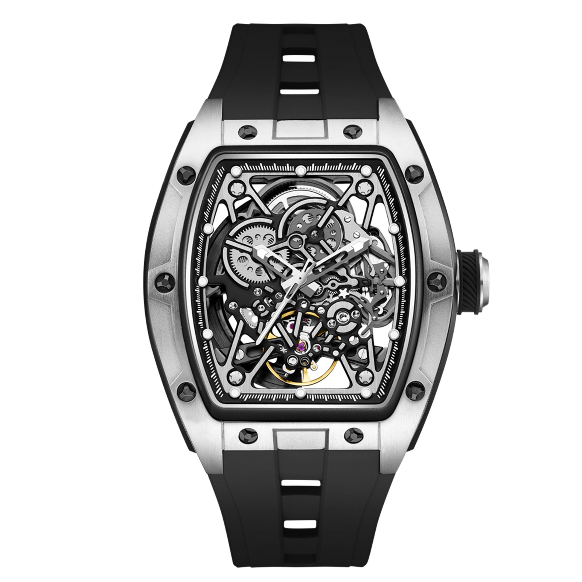 MEGIR Men's Mechanical Watch Fashion Hollow Out Automatic Movement Sport Wristwatches Waterproof Silicone Strap Watches 9198-3-13