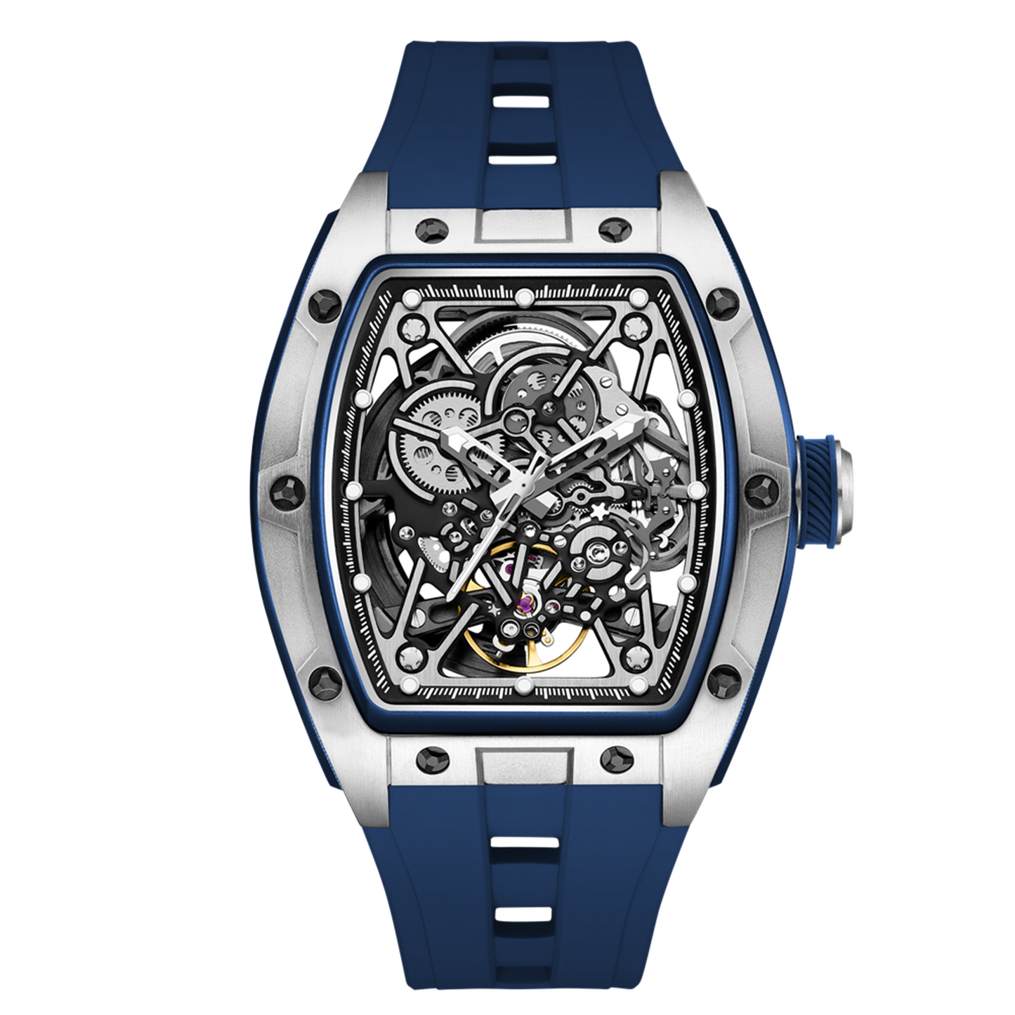 MEGIR Men's Mechanical Watch Fashion Hollow Out Automatic Movement Sport Wristwatches Waterproof Silicone Strap Watches 9198-3-14