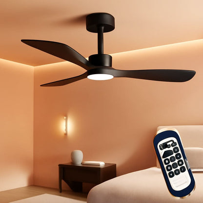 52 Inch Wood Ceiling Fan With Remote And Light Kit Black-0