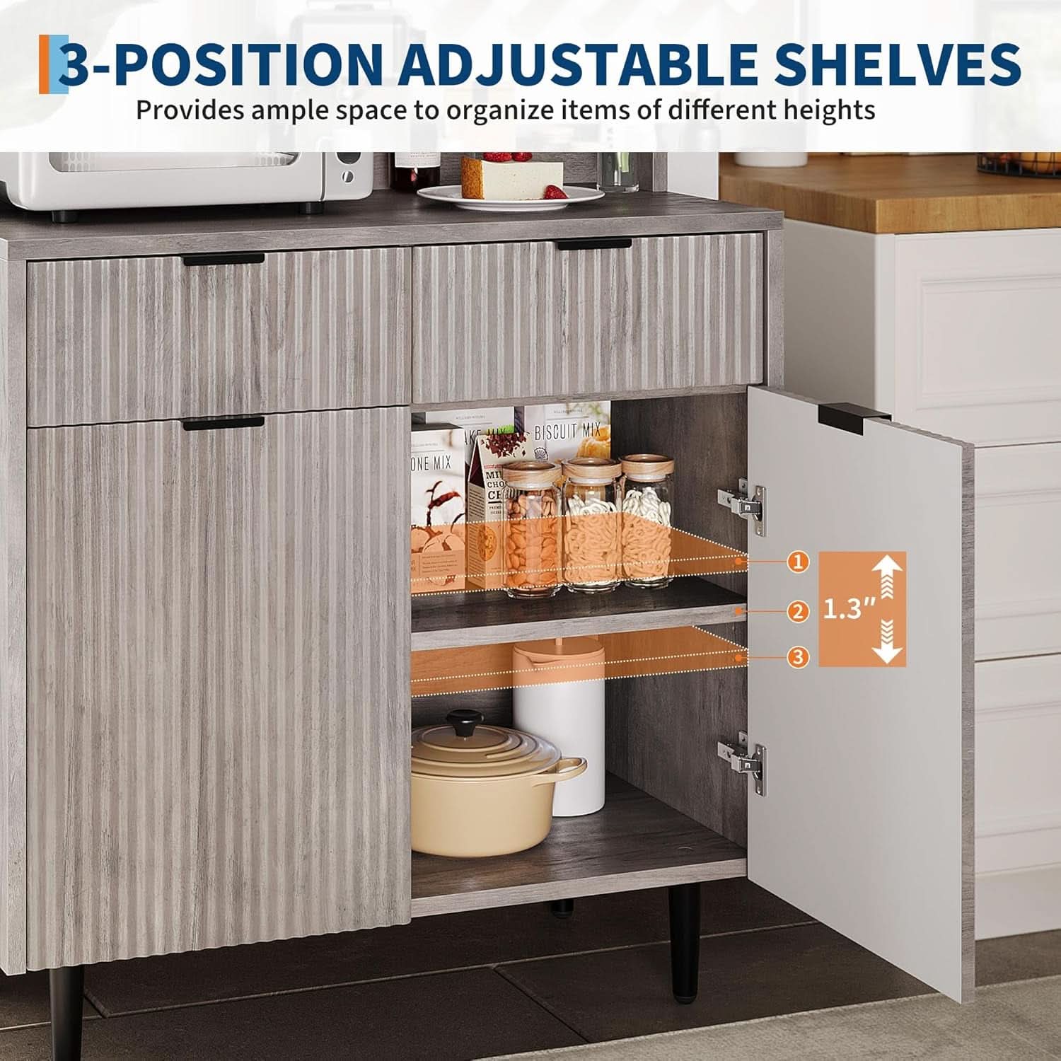 Grey Sideboard Cabinet With 2 Drawers For Dining Room-3