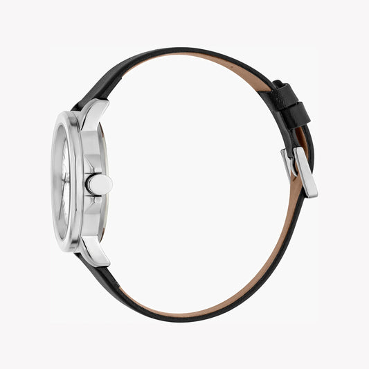 Esprit Men's Black Leather Watch, Silver Dial | Es1g021m0045-1