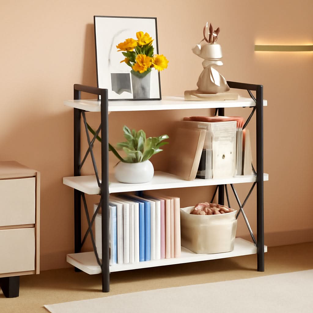 Industrial Three Tier Open Bookcase With Metal Frame Sturdy-0