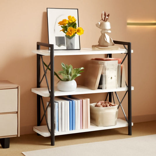 Industrial Three Tier Open Bookcase With Metal Frame Sturdy-0