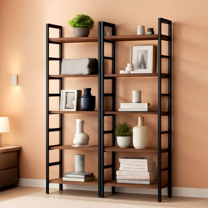 Rustic Brown 5 Tier Etagere Bookcase 71 In High 47 In Wide-0
