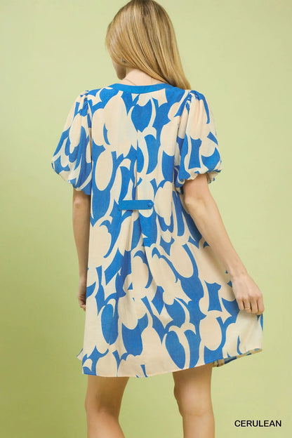 Umgee Abstract Print Puff Sleeve Shift Dress-2