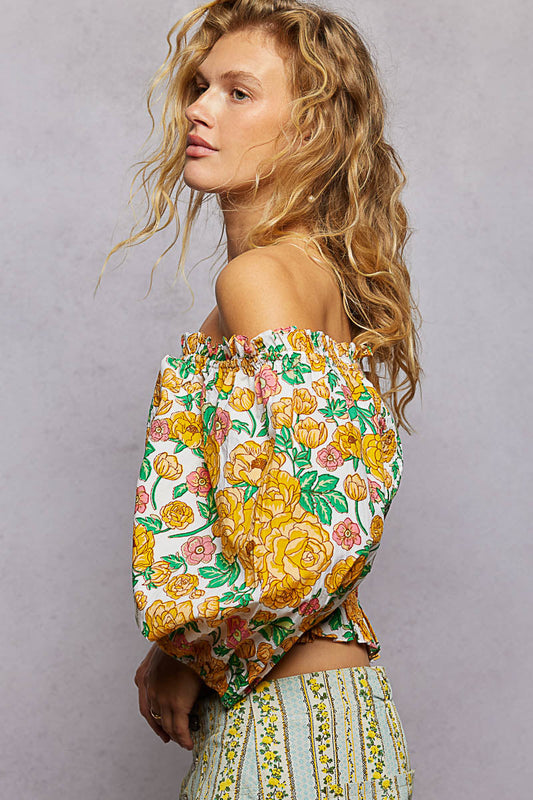 POL Floral Print Off-Shoulder Smocked Blouse-1