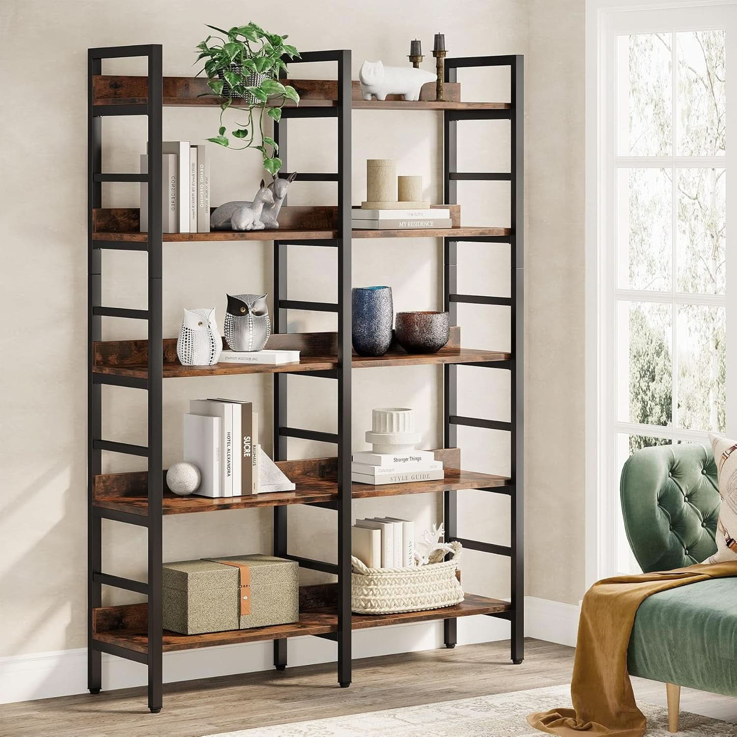Rustic Brown 5 Tier Etagere Bookcase 71 In High 47 In Wide-2