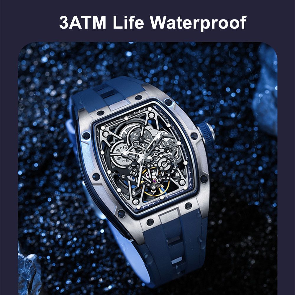 MEGIR Men's Mechanical Watch Fashion Hollow Out Automatic Movement Sport Wristwatches Waterproof Silicone Strap Watches 9198-3-10