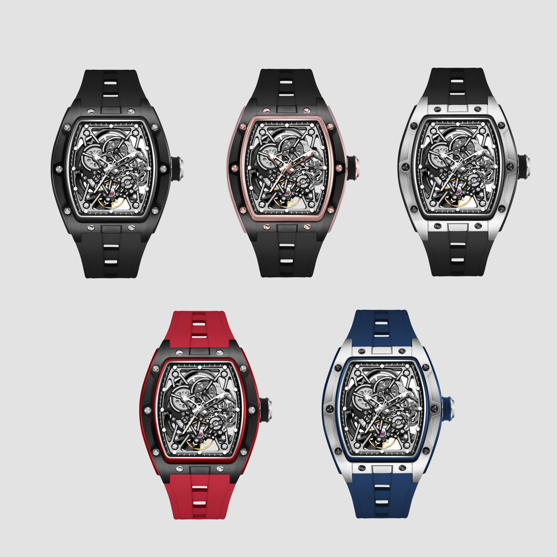 MEGIR Men's Mechanical Watch Fashion Hollow Out Automatic Movement Sport Wristwatches Waterproof Silicone Strap Watches 9198-3-8