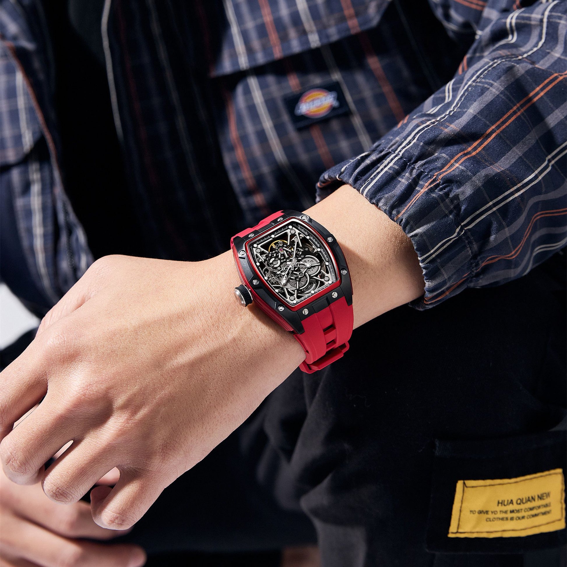 MEGIR Men's Mechanical Watch Fashion Hollow Out Automatic Movement Sport Wristwatches Waterproof Silicone Strap Watches 9198-3-1