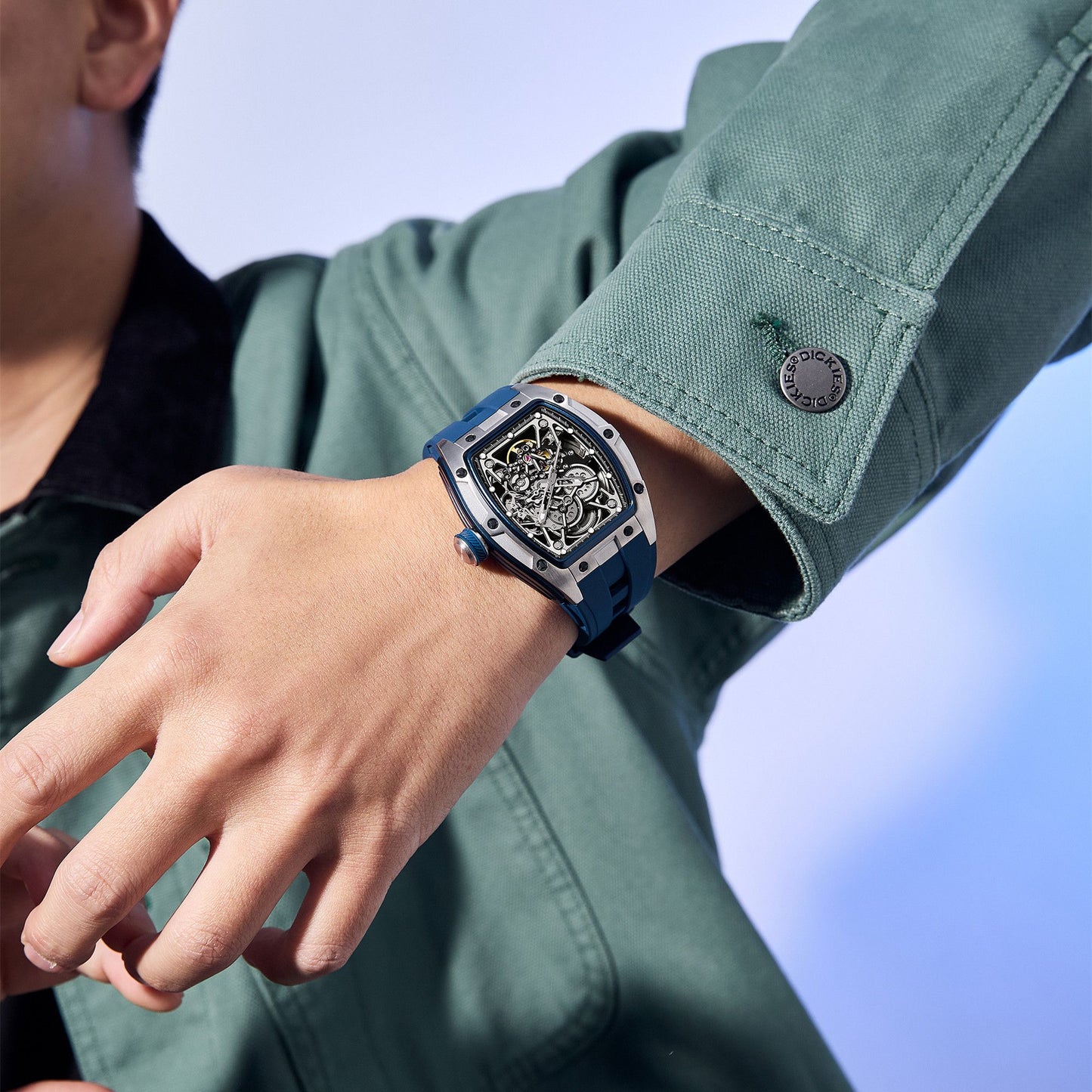 MEGIR Men's Mechanical Watch Fashion Hollow Out Automatic Movement Sport Wristwatches Waterproof Silicone Strap Watches 9198-3-2