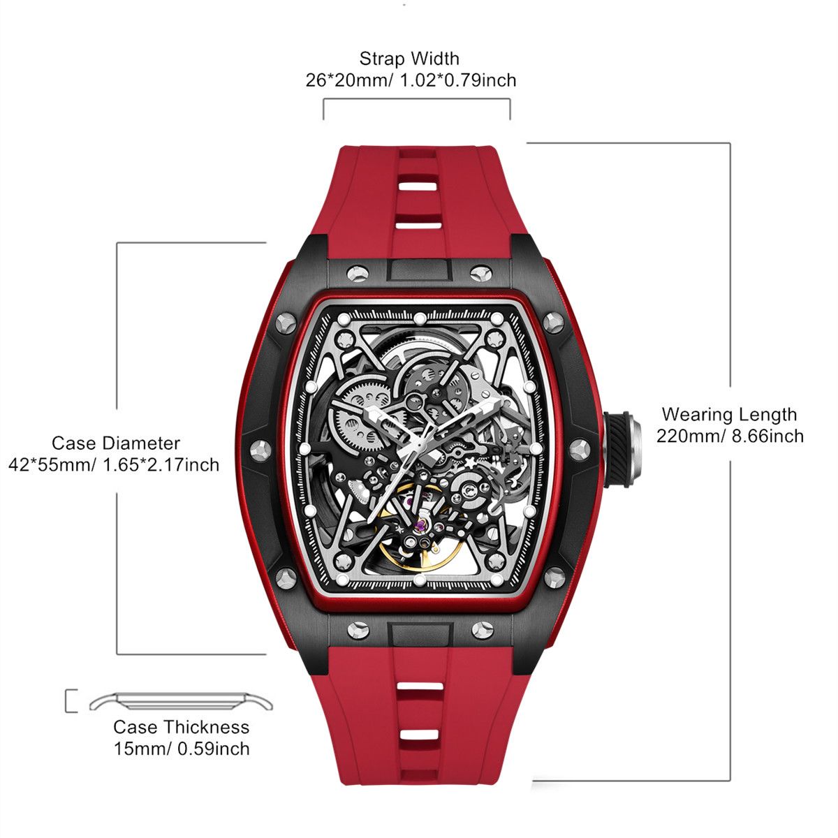 MEGIR Men's Mechanical Watch Fashion Hollow Out Automatic Movement Sport Wristwatches Waterproof Silicone Strap Watches 9198-3-7